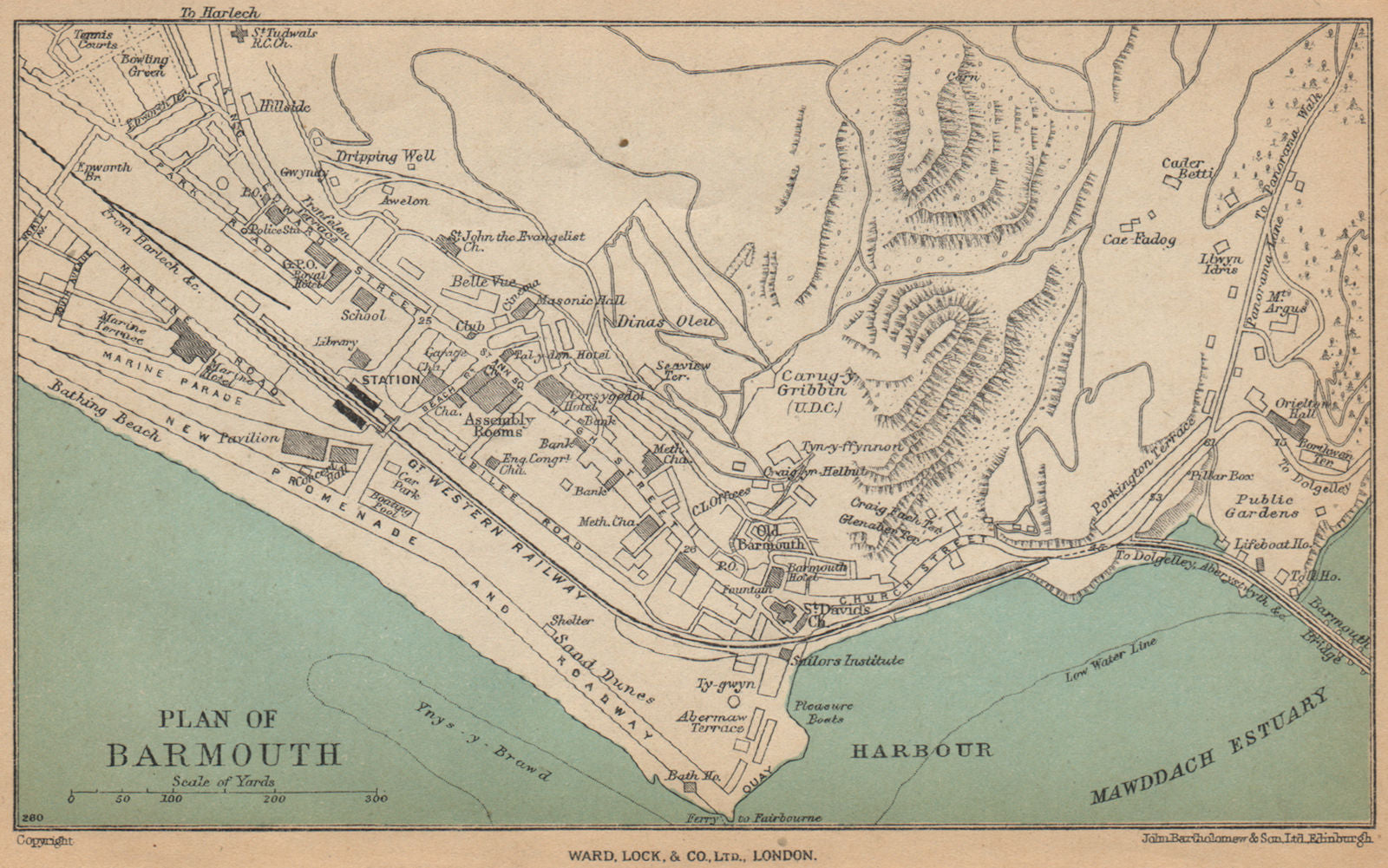 BARMOUTH vintage town/city plan. Wales. WARD LOCK 1948 old vintage map chart
